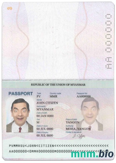 Przykład paszportu Myanmar w formacie PSD, w pełni edytowalny